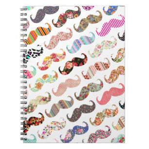 Funny Girly Colorful Patterns Mustaches Notebook