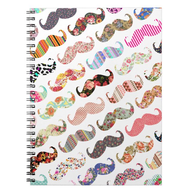 Funny Girly  Colorful Patterns Mustaches Notebook (Front)
