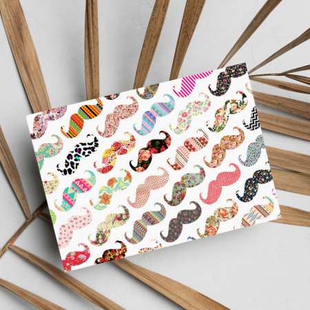 Funny Girly Colorful Patterns Mustaches Postcard
