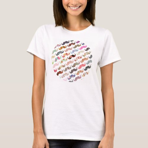 Funny Girly  Colorful Patterns Mustaches T_Shirt