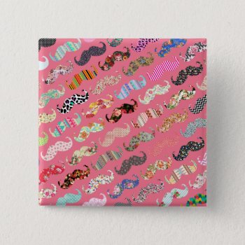 Funny Girly Colorful Pink Aztec Patterns Mustaches Pinback Button by mustache_designs at Zazzle