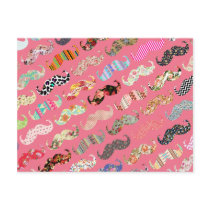 Funny Girly Colorful Pink Aztec Patterns Mustaches Postcard