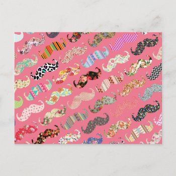 Funny Girly Colorful Pink Aztec Patterns Mustaches Postcard by mustache_designs at Zazzle