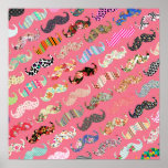 Funny Girly Colorful Pink Aztec Patterns Mustaches Poster at Zazzle