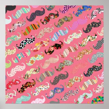 Funny Girly Colorful Pink Aztec Patterns Mustaches Poster by mustache_designs at Zazzle