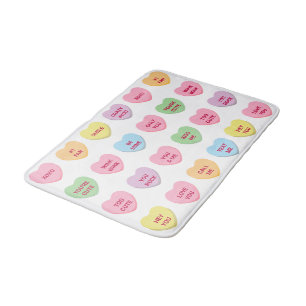 Funny girly cute custom conversation candy hearts bath mat