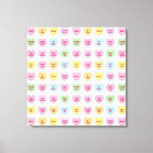 Funny girly cute custom conversation candy hearts canvas print