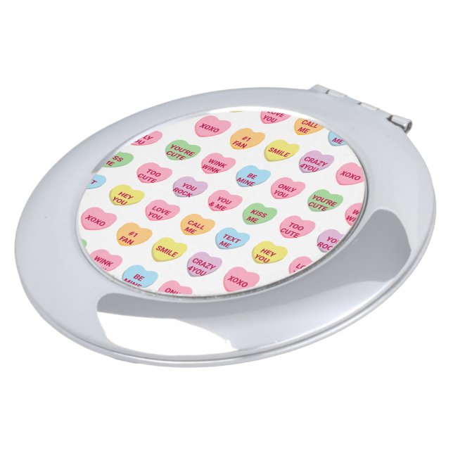 Funny girly cute custom conversation candy hearts compact mirror (Turned)