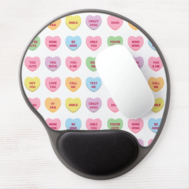 Funny girly cute custom conversation candy hearts gel mouse pad (Left Side)