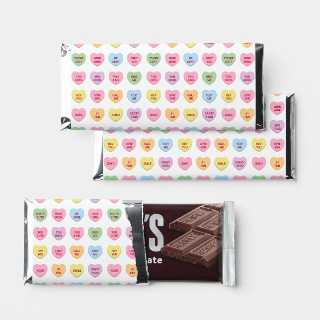 Funny girly cute custom conversation candy hearts hershey bar favors (Front)