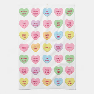 Funny girly cute custom conversation candy hearts kitchen towel