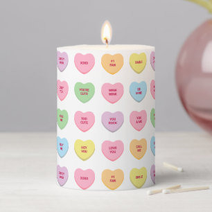 Funny girly cute custom conversation candy hearts pillar candle