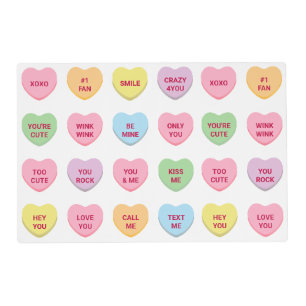Funny girly cute custom conversation candy hearts placemat