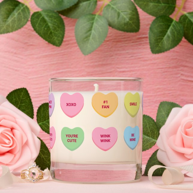 Funny girly cute custom conversation candy hearts scented candle (Wedding)