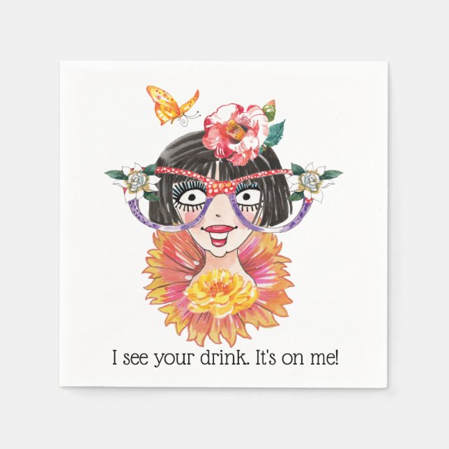 Funny Girly Face in Glasses-Camellia Napkins (Front)