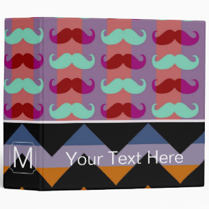 Funny Girly Mustache and Chevron Zigzag 6 3 Ring Binder