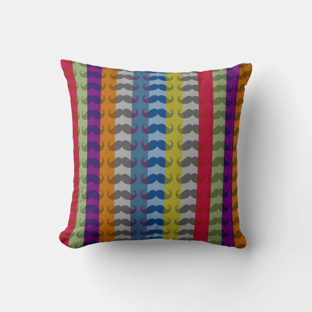 Funny Girly Mustache Stripe Pattern Throw Pillow (Front)