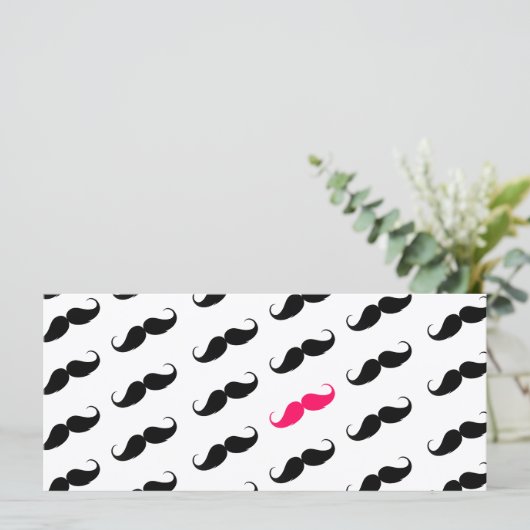 Funny Girly Pink And Black Mustache Pattern (Standing Front)