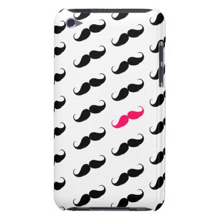 Funny Girly Pink  And Black Mustache Pattern Barely There Ipod Cover