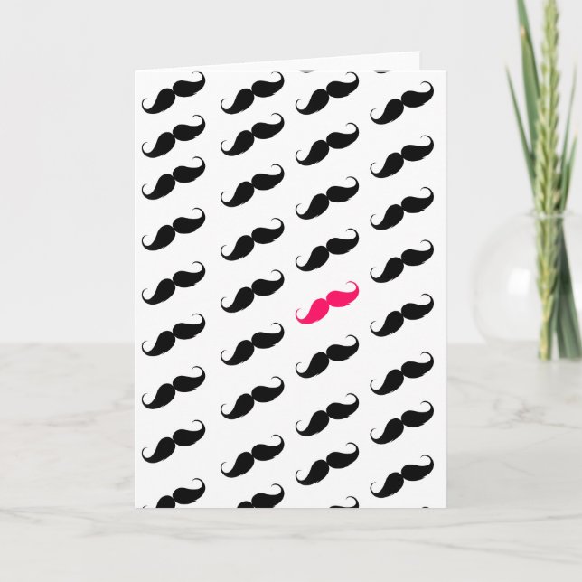 Funny Girly Pink  And Black Mustache Pattern Card (Front)