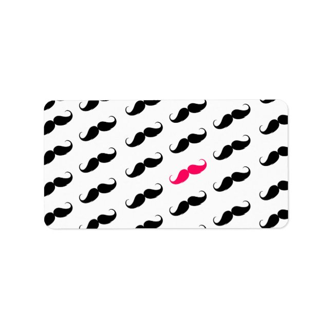 Funny Girly Pink  And Black Mustache Pattern Label (Front)