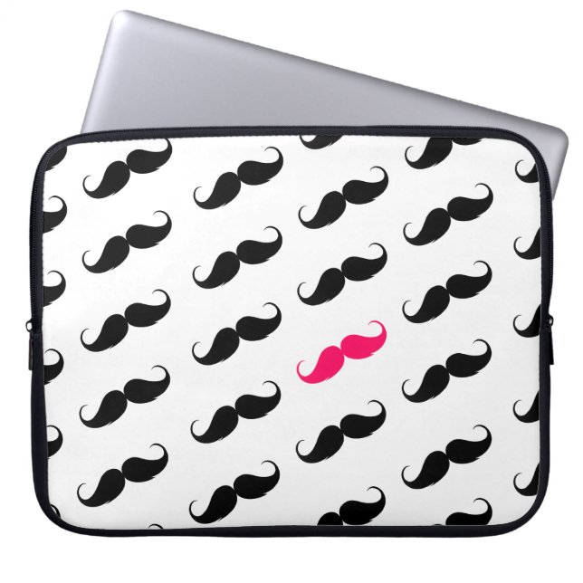 Funny Girly Pink  And Black Mustache Pattern Laptop Sleeve (Front)