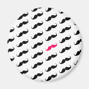 Funny Girly Pink And Black Mustache Pattern Magnet