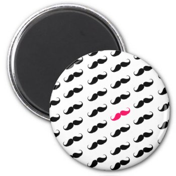 Funny Girly Pink  And Black Mustache Pattern Magnet by mustache_designs at Zazzle