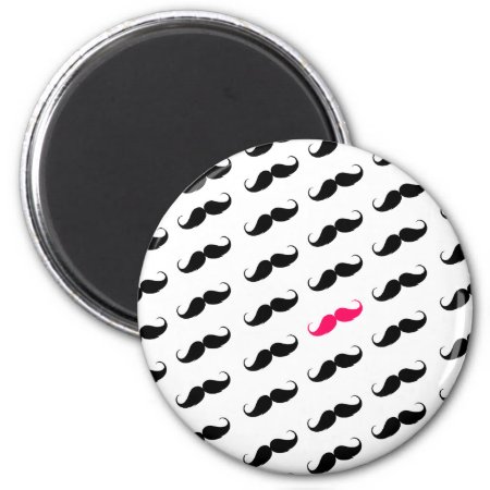 Funny Girly Pink  And Black Mustache Pattern Magnet