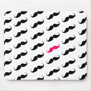 Funny Girly Pink And Black Mustache Pattern Mouse Pad