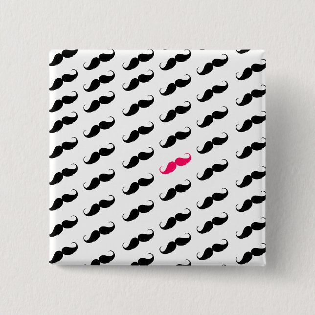 Funny Girly Pink  And Black Mustache Pattern Pinback Button (Front)