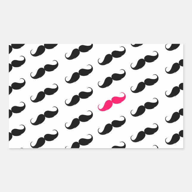 Funny Girly Pink  And Black Mustache Pattern Rectangular Sticker (Front)