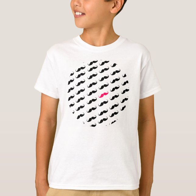 Funny Girly Pink  And Black Mustache Pattern T-Shirt (Front)