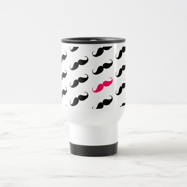 Funny Girly Pink  And Black Mustache Pattern Travel Mug (Center)