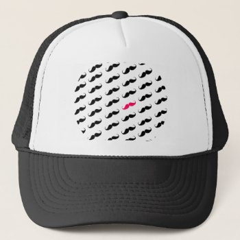 Funny Girly Pink  And Black Mustache Pattern Trucker Hat by mustache_designs at Zazzle