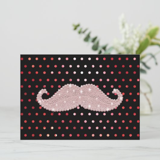 Funny Girly Pink Bling Mustache Polka Dots Pattern (Standing Front)