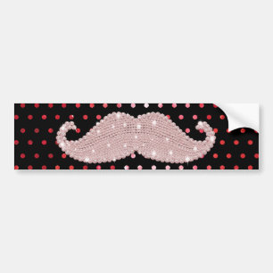 Funny Girly Pink Bling Mustache Polka Dots Pattern Bumper Sticker