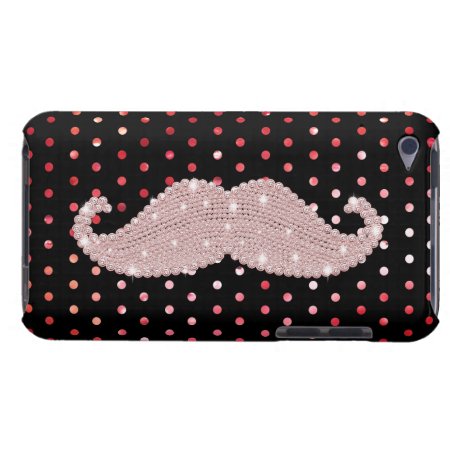 Funny Girly Pink Bling Mustache Polka Dots Pattern Ipod Touch Cover