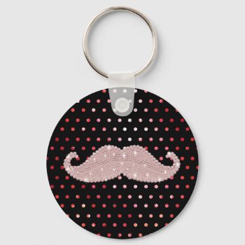 Funny Girly Pink Bling Mustache Polka Dots Pattern Keychain by mustache_designs at Zazzle