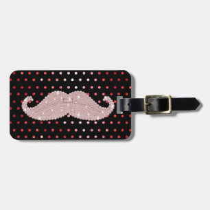 Funny Girly Pink Bling Mustache Polka Dots Pattern Luggage Tag