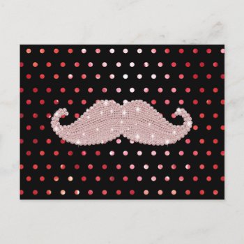Funny Girly Pink Bling Mustache Polka Dots Pattern Postcard by mustache_designs at Zazzle