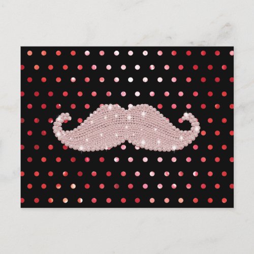 Funny Girly Pink Bling Mustache Polka Dots Pattern Postcard