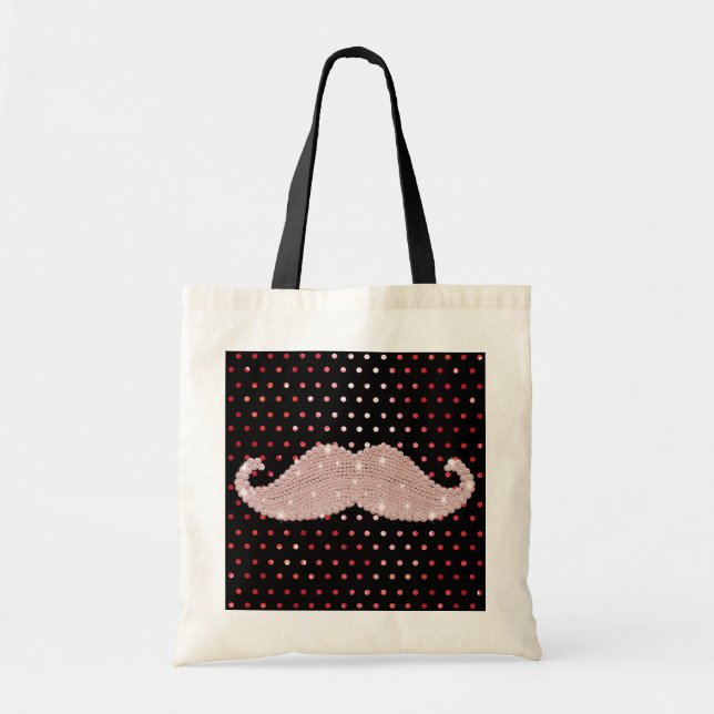 Funny Girly Pink Bling Mustache Polka Dots Pattern Tote Bag (Front)