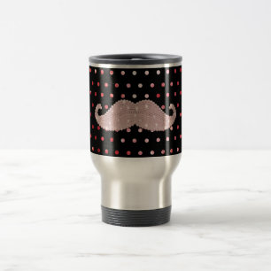 Funny Girly Pink Bling Mustache Polka Dots Pattern Travel Mug