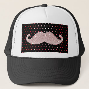 Funny Girly Pink Bling Mustache Polka Dots Pattern Trucker Hat