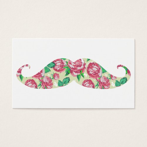 Funny Girly Pink Green White Floral Mustache Business Card Template