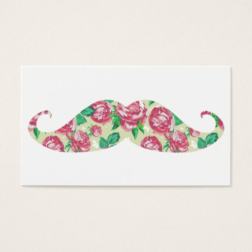 Customizable Funny Girly Pink Green White Floral Mustache Business Card Template