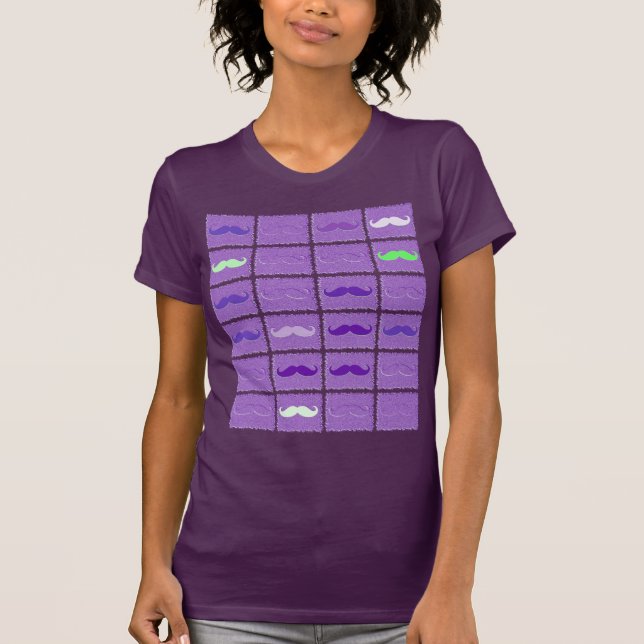 Funny Girly Purple Mustaches T-Shirt (Front)
