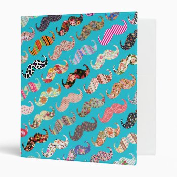 Funny Girly Turquoise Floral Aztec Mustaches 3 Ring Binder by mustache_designs at Zazzle