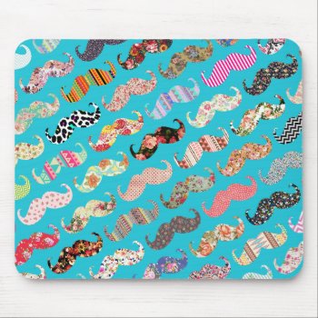 Funny Girly Turquoise Floral Aztec Mustaches Mouse Pad by mustache_designs at Zazzle